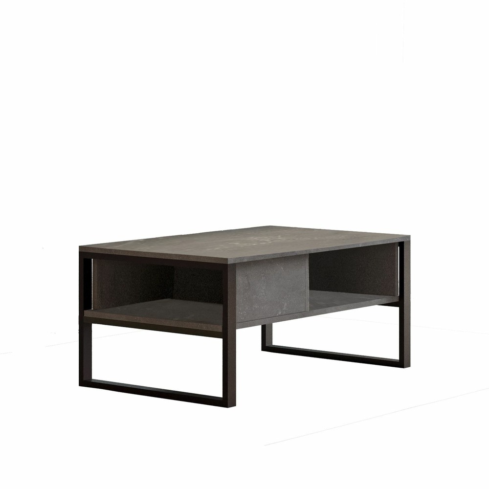 Table basse avec rangements en panneaux de particules et métal - noir