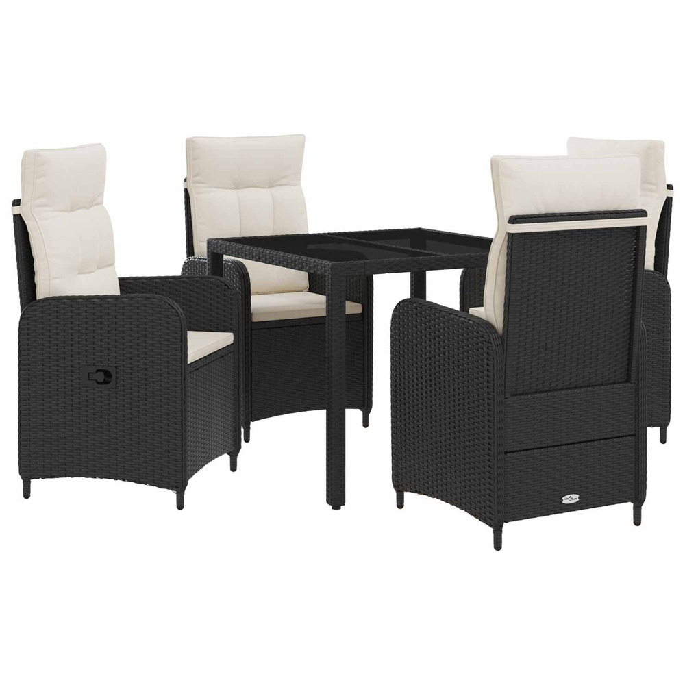 Ensemble de repas extérieur 5 pcs noir et blanc crème