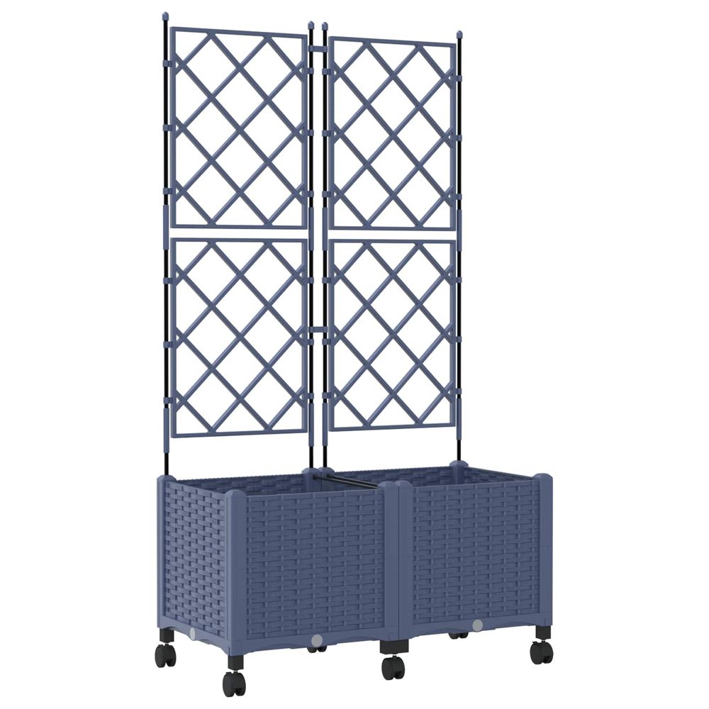 Bac de jardin avec treillis et roues 2 pc gris 80 x 40 x 149 cm