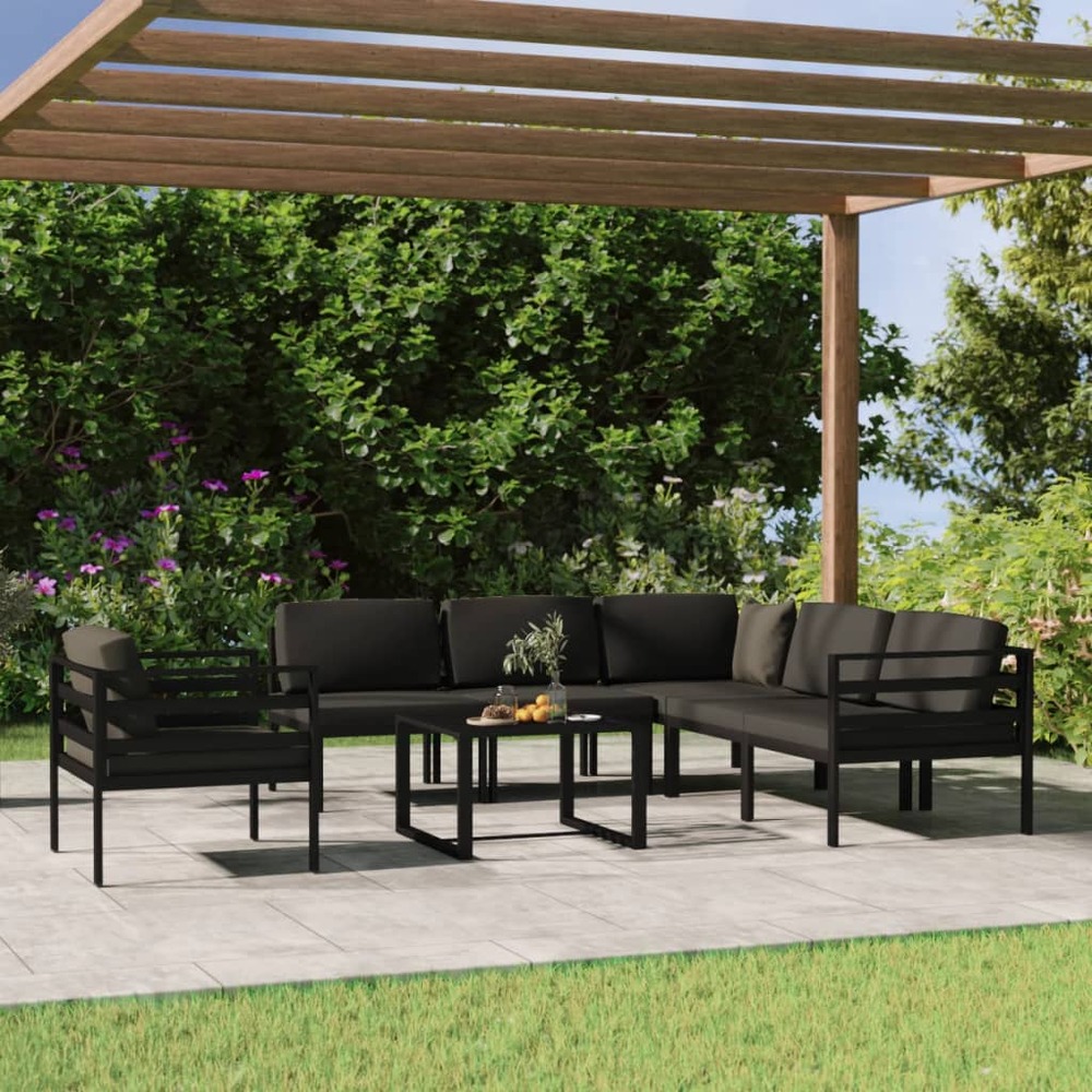 Salon de jardin 7 pcs avec coussins aluminium anthracite
