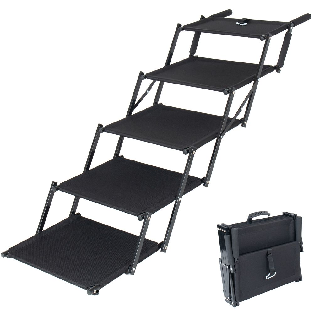 Escalier pliable pour chien acier accès voiture antidérapant 5 marches noir