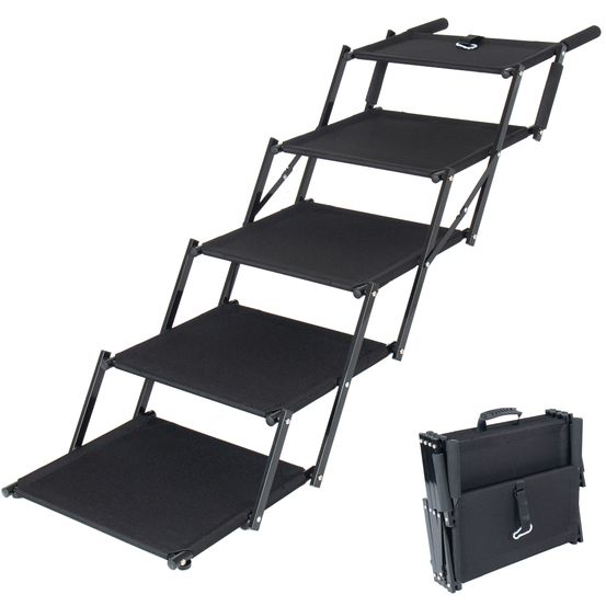 Escalier pliable pour chien acier accès voiture antidérapant 5 marches noir
