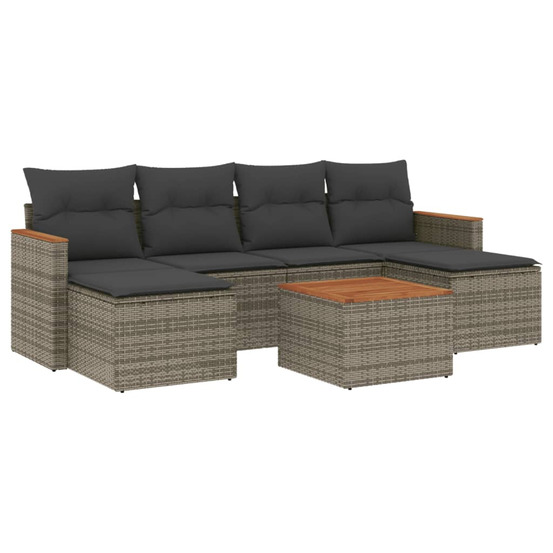 Salon de jardin avec coussins 7 pcs gris résine tressée