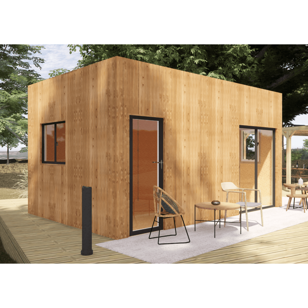 Bureau de jardin 4 saisons en bois 5,5 x 3,5 x 3,2 m / isolation re2020 avec plancher isolé
