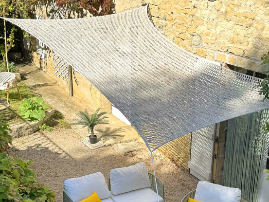 Ombrière macramé en polycoton rectangulaire, fait main, 3 x 2 m