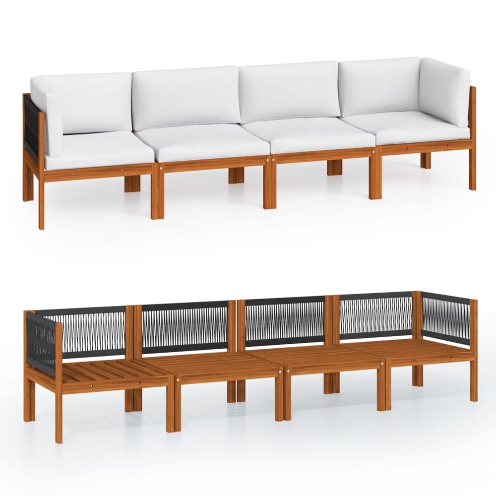 Canapé de jardin 4 places avec coussin en bois d'acacia et corde