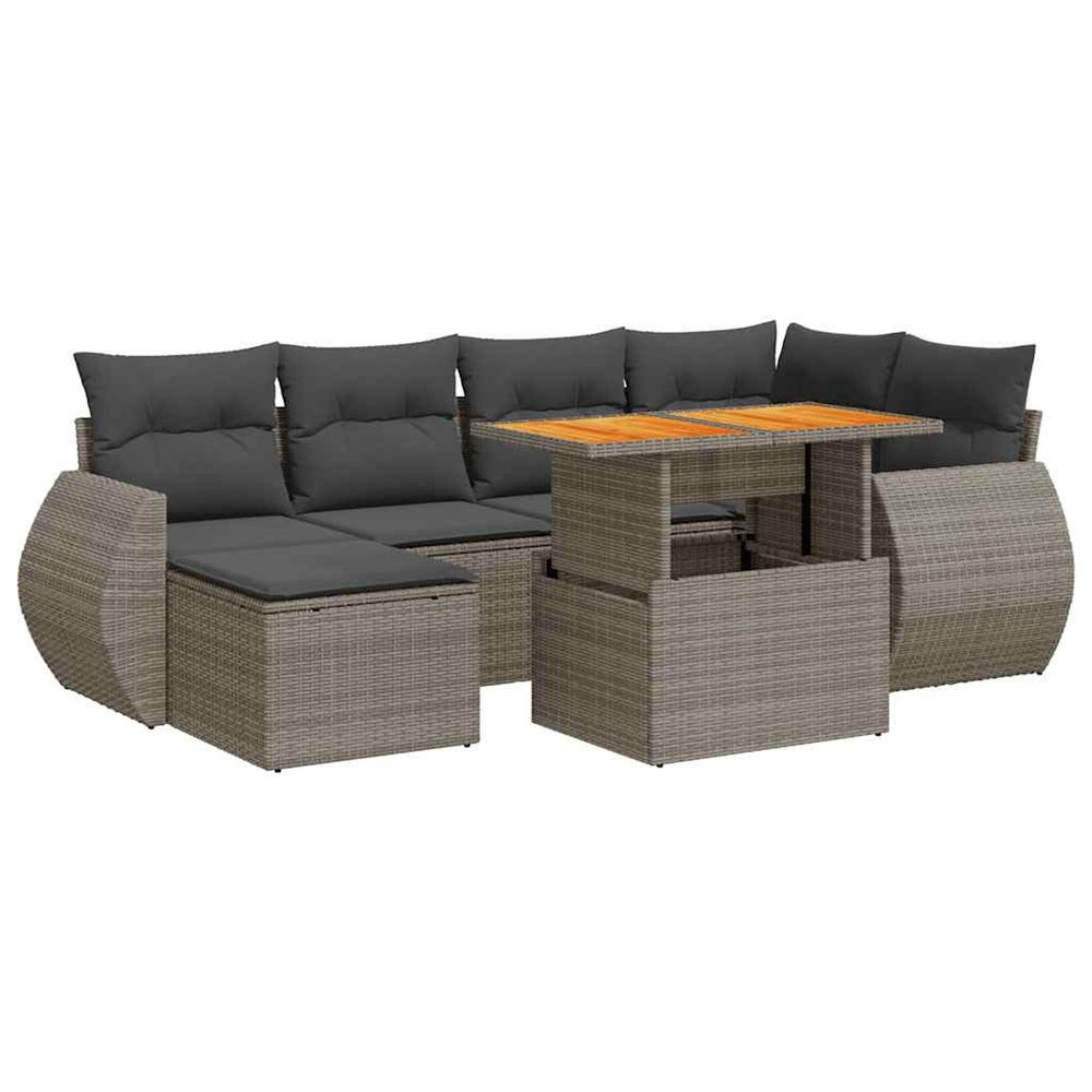 Salon de jardin avec coussins 7 pcs gris résine tressée