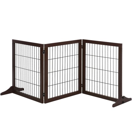 Barrière pour chien pin massif brun 185 x 71 cm autoportante pliable pour escalier