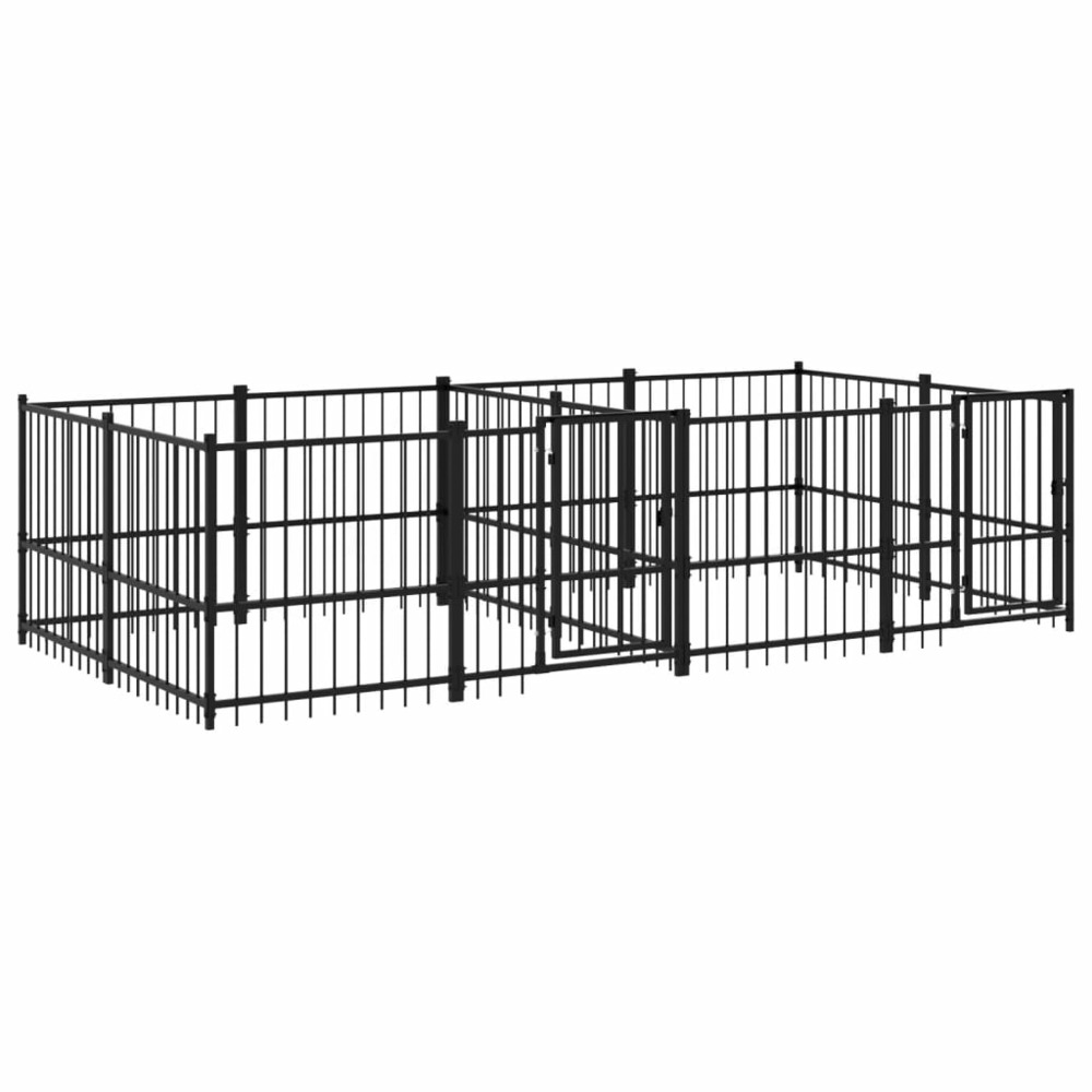Chenil cage enclos pac animaux d'extérieur pour chiens acier 7,51 m² noir