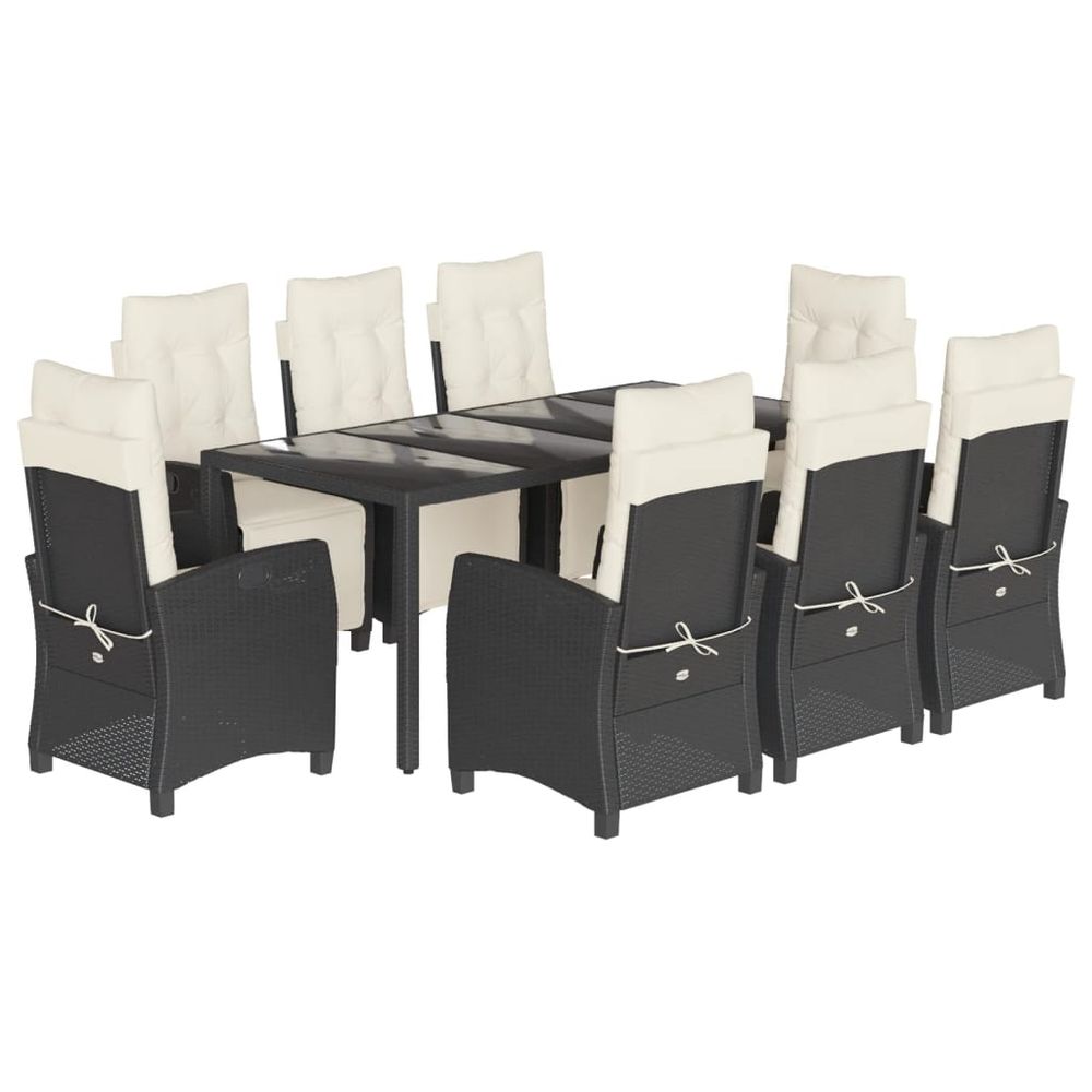 Ensemble à manger de jardin 9pcs coussins noir résine tressée