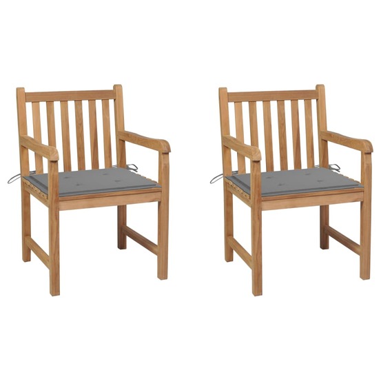 Chaises de jardin lot de 2 et coussins gris bois de teck massif