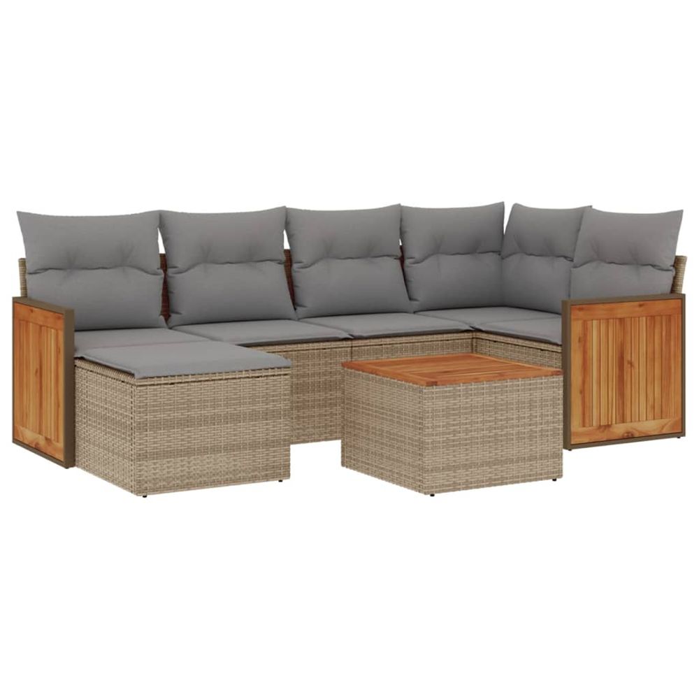 Salon de jardin avec coussins 7 pcs beige résine tressée