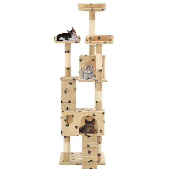 Arbre à chat et griffoirs en sisal 170 cm beige motif de pattes
