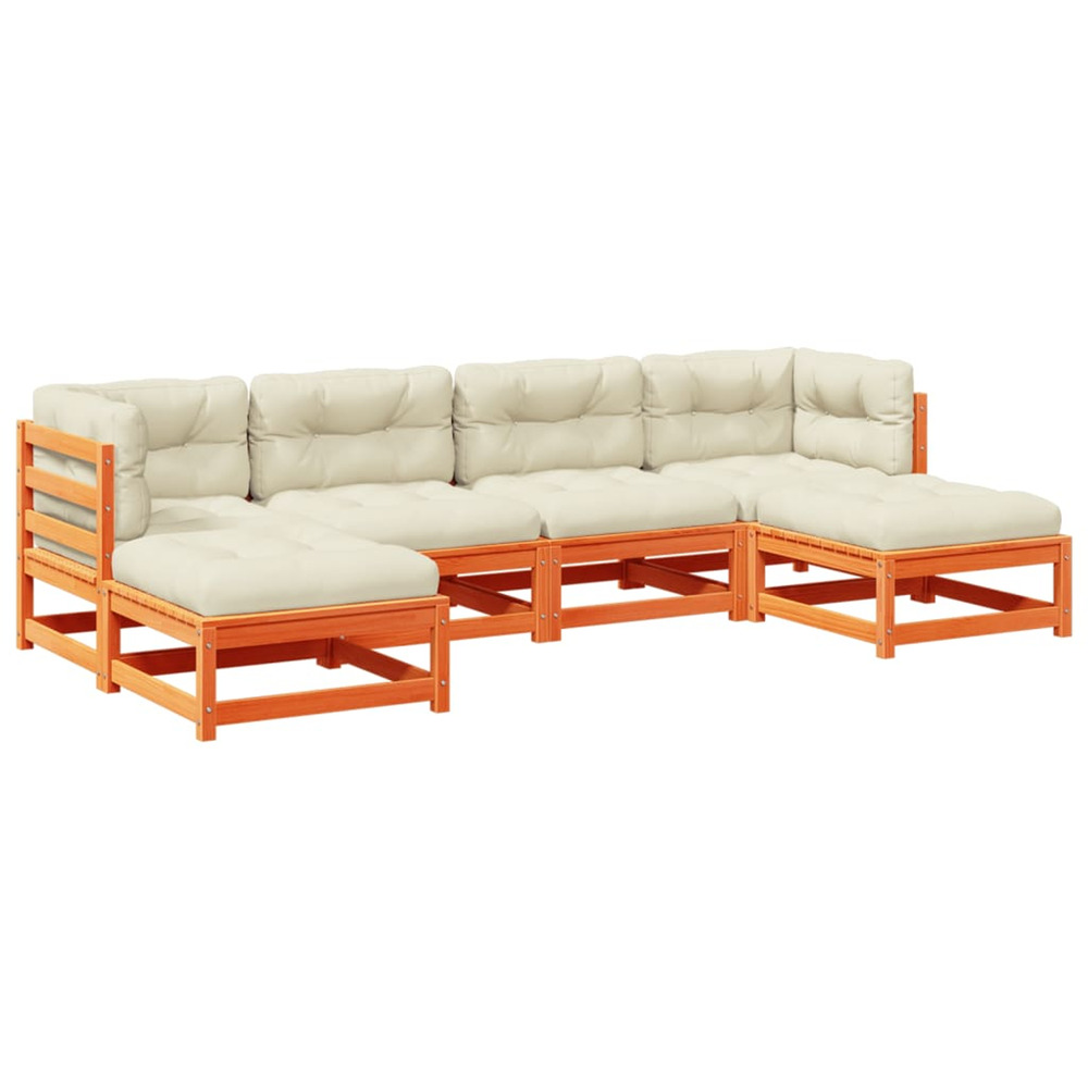 Salon de jardin 6 pcs avec coussins cire marron bois pin massif