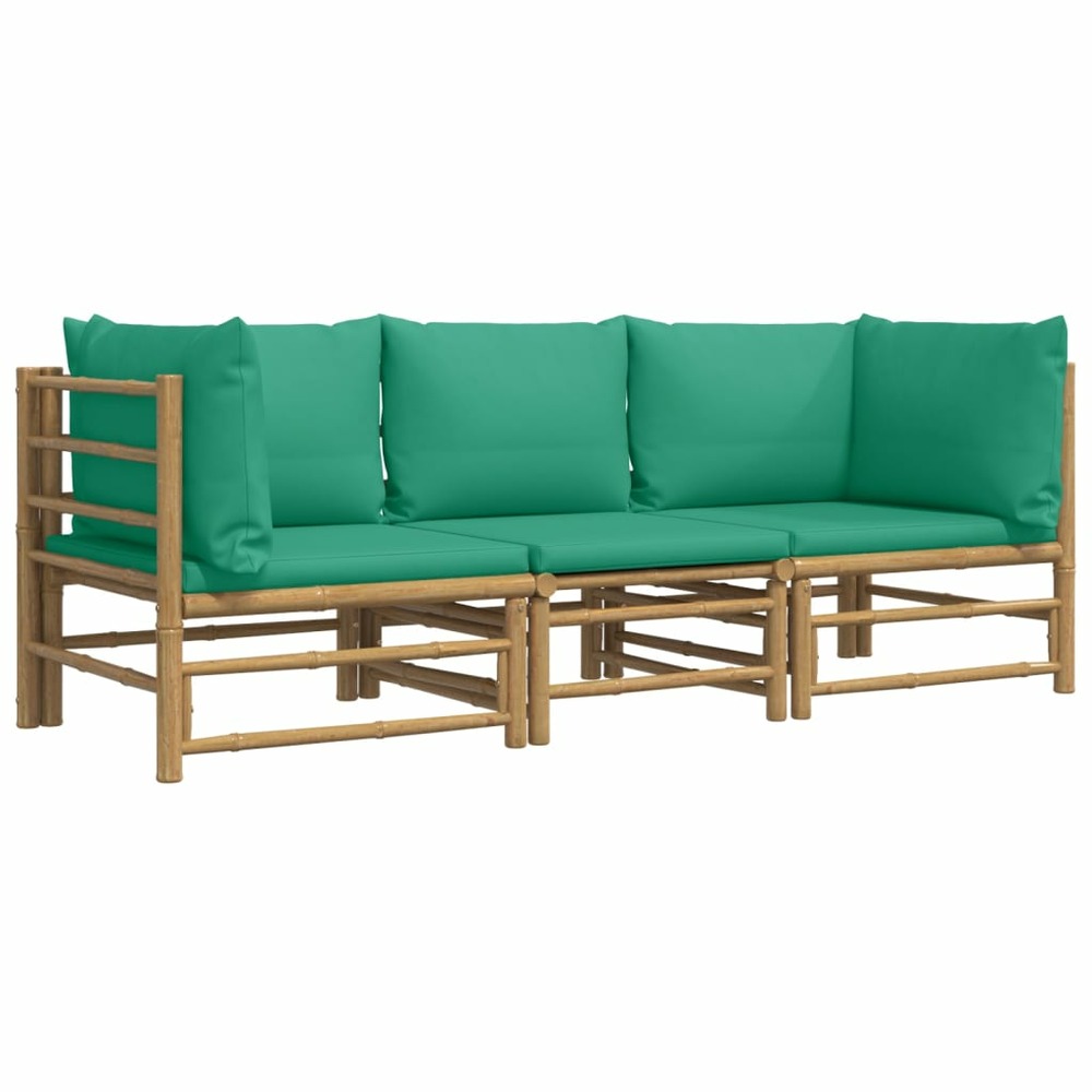 Salon de jardin meuble d'extérieur ensemble de mobilier 3 pièces avec coussins vert bambou