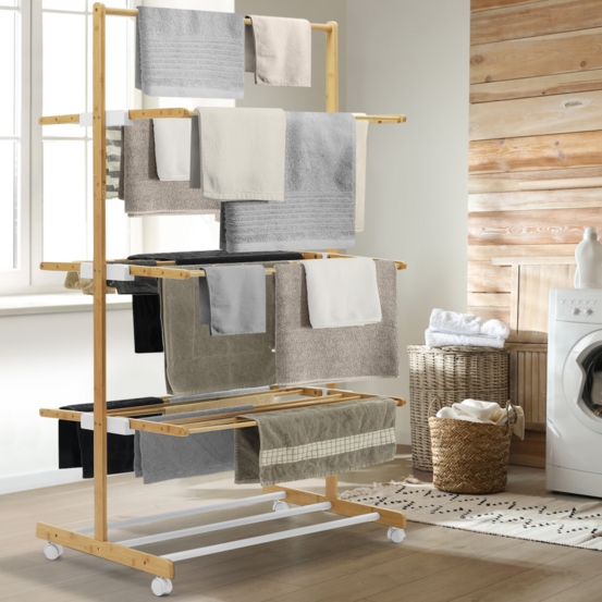 Séchoir à linge pliable 3 niveaux rita capacité 22m en bambou