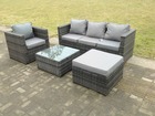 Lounge ensemble canapé en rotin gris mélangé foncé avec tabouret de table mobilier de jardin extérieur terrasse 5 places