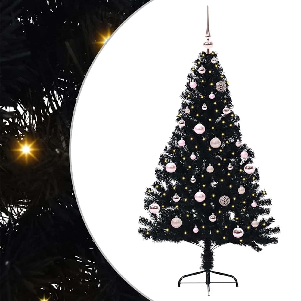 Sapin de noël lumineux noir 150 cm tout-en-un avec 61 boules et cimier