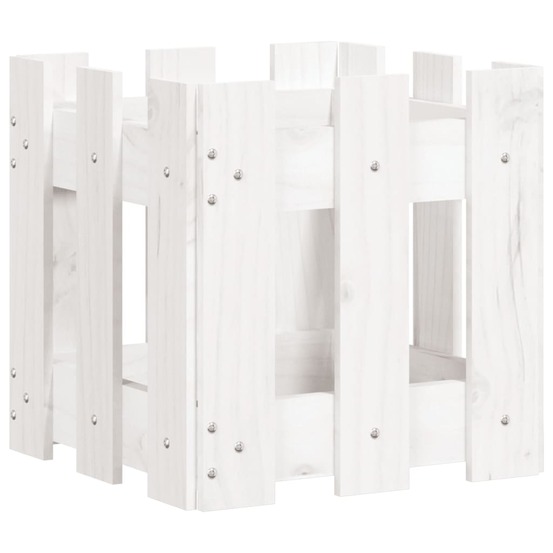 Jardinière avec design de clôture blanc 30x30x30 cm pin massif