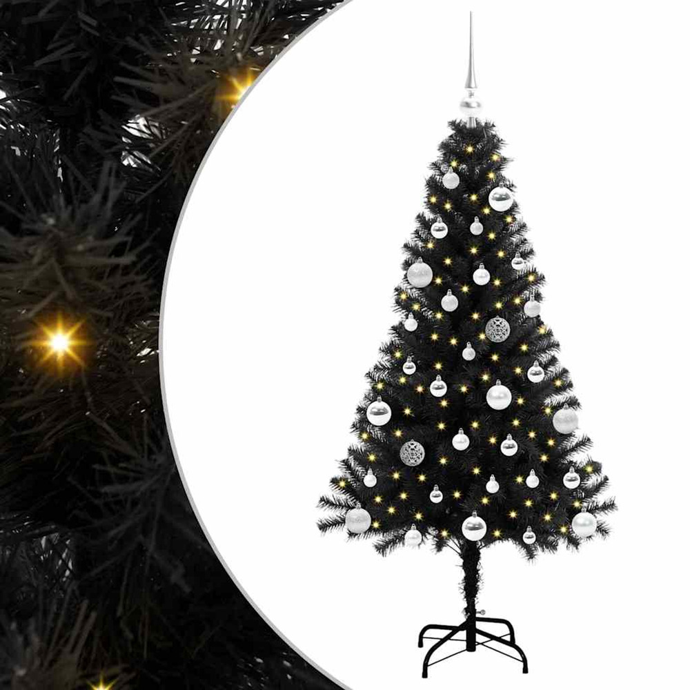 Sapin de noël avec 150 led avec support noir 150 cm pvc