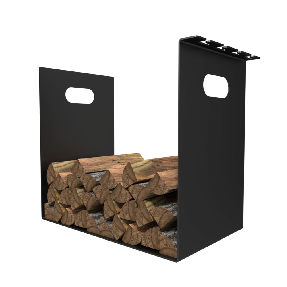 Porte-bûches design en métal - support à ustensiles - noir
