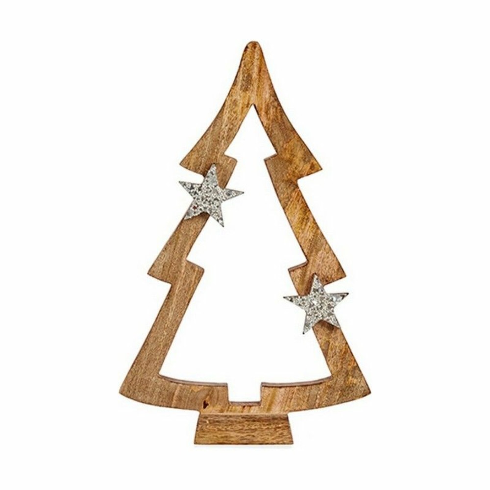 Sapin de noël marron silhouette 7 x 50 x 32 cm argenté bois