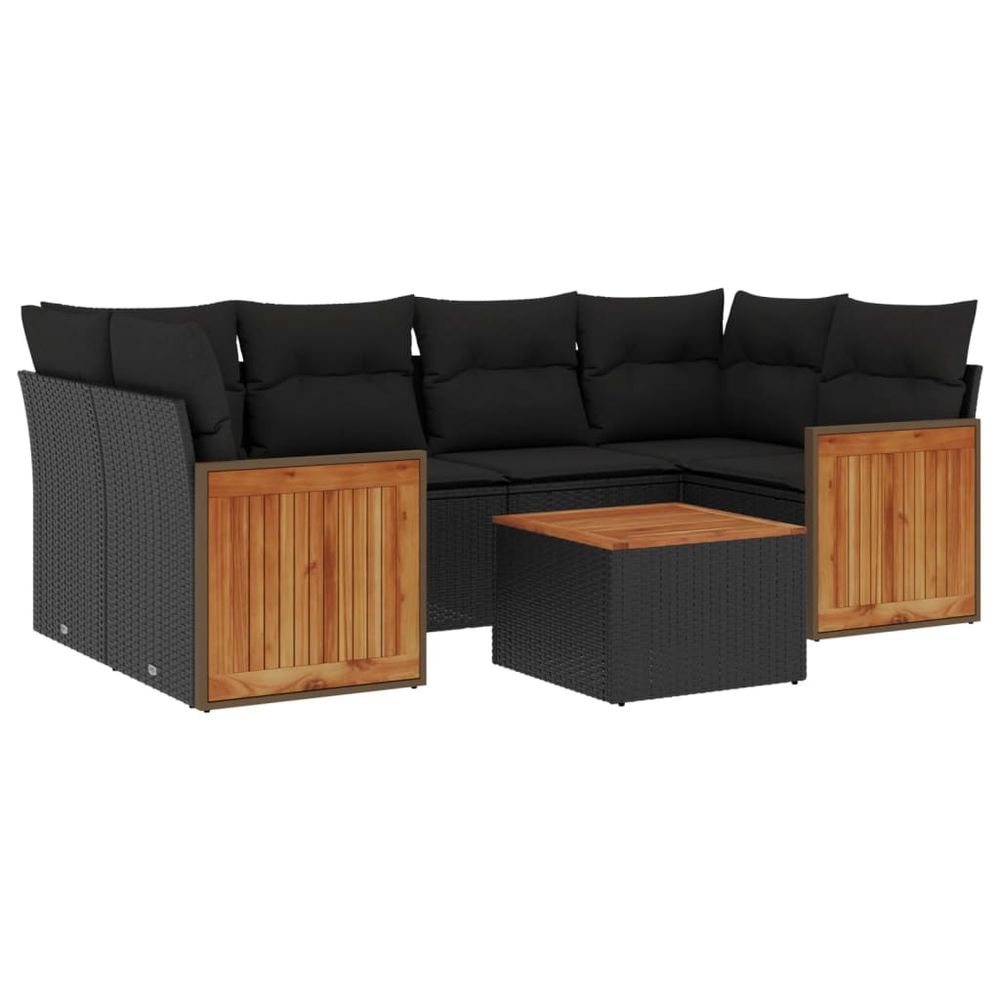 Salon de jardin 7 pcs avec coussins noir résine tressée