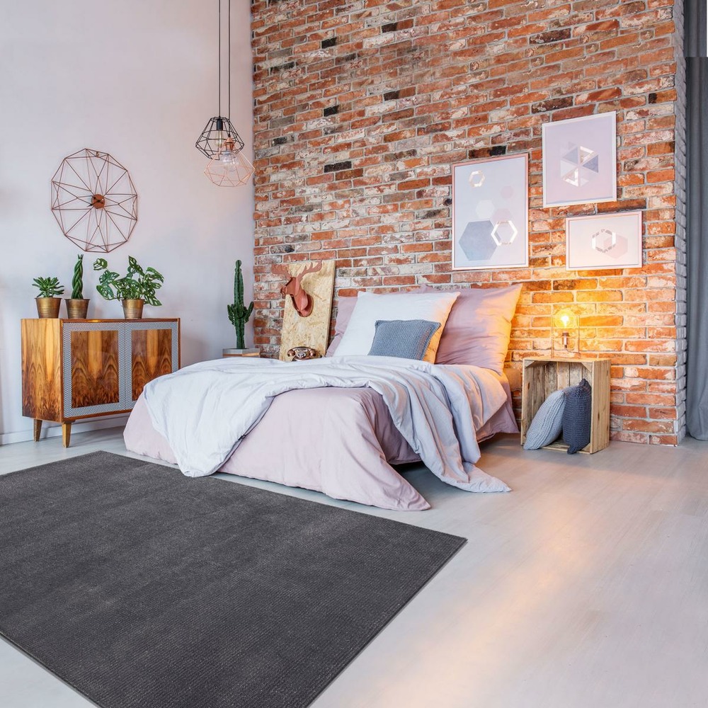 Tapis salon 120x170 tissé anthracite rectangle motif uni unyle