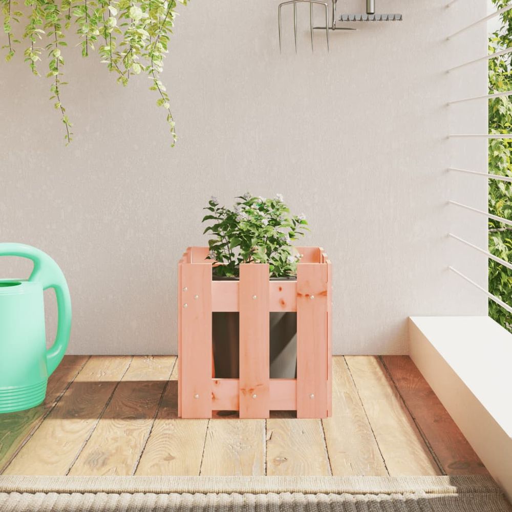 Jardinière cubique bois douglas massif pour pot de fleurs 30cm