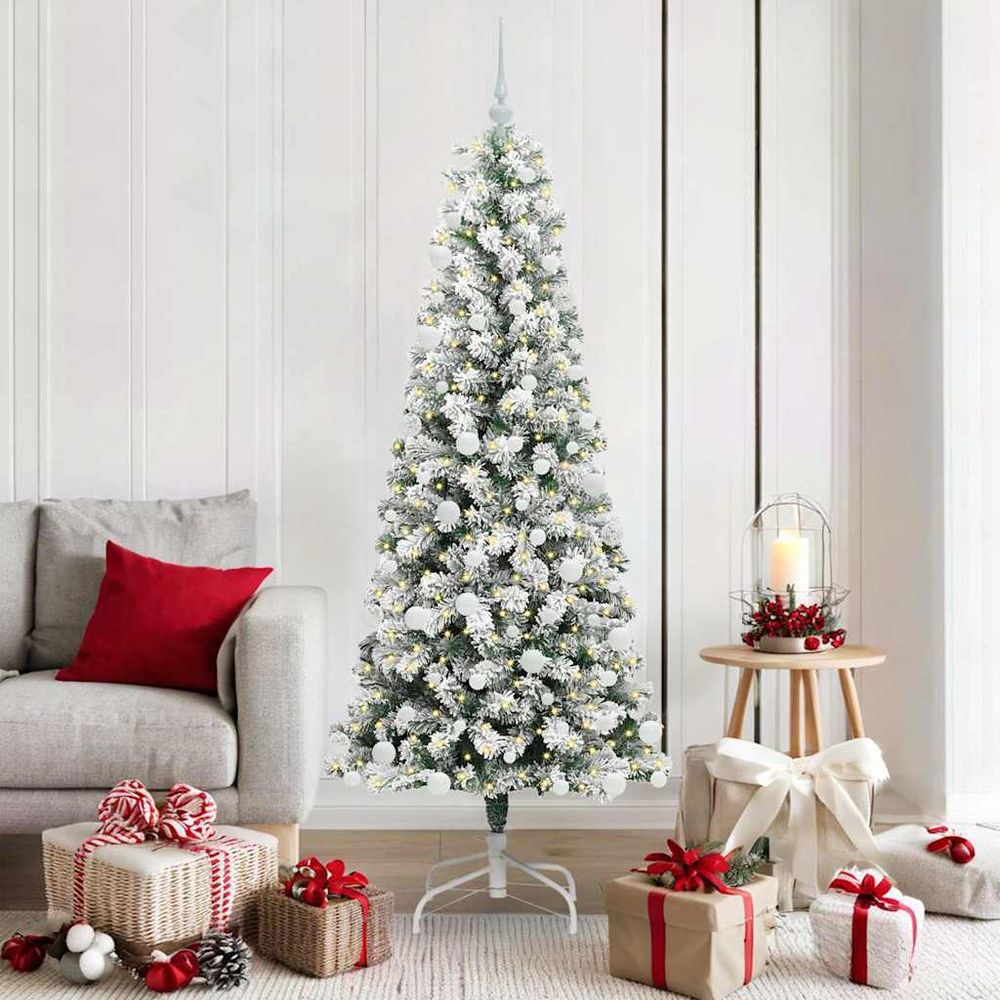 Sapin de noël 180 cm vert prêt à décorer, inclus guirlande led 8 modes et 120 boules