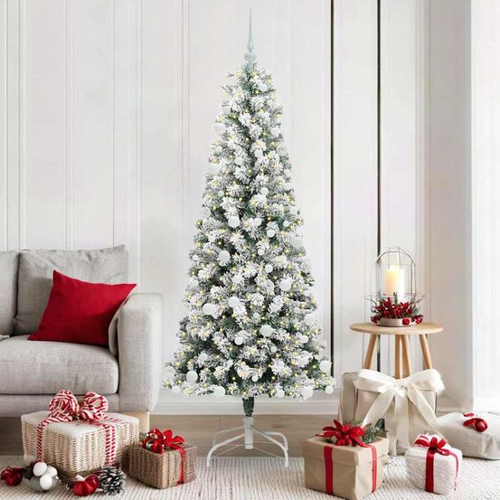 Sapin de noël 180 cm vert prêt à décorer, inclus guirlande led 8 modes et 120 boules