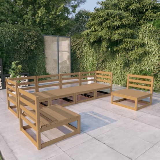 Salon de jardin 6 pcs marron miel bois de pin massif