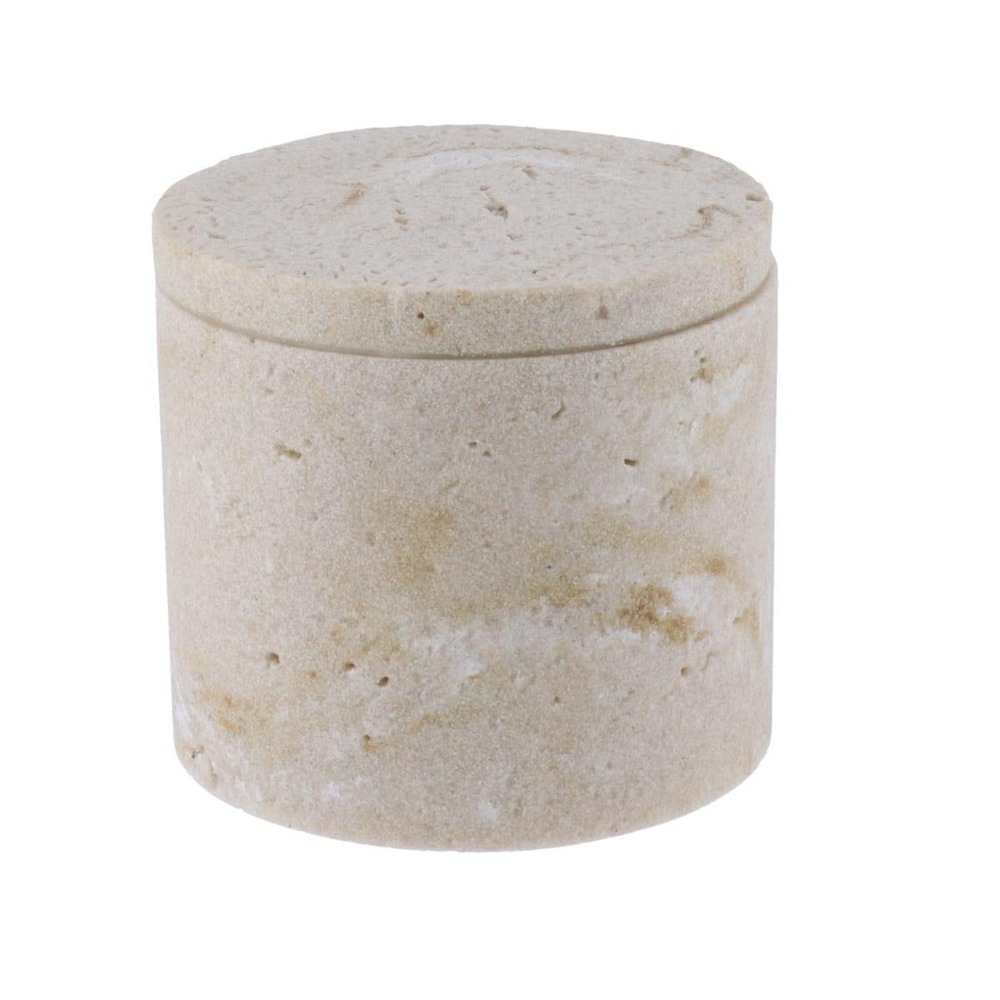 Boite a coton polyresine facon travertin - naturel