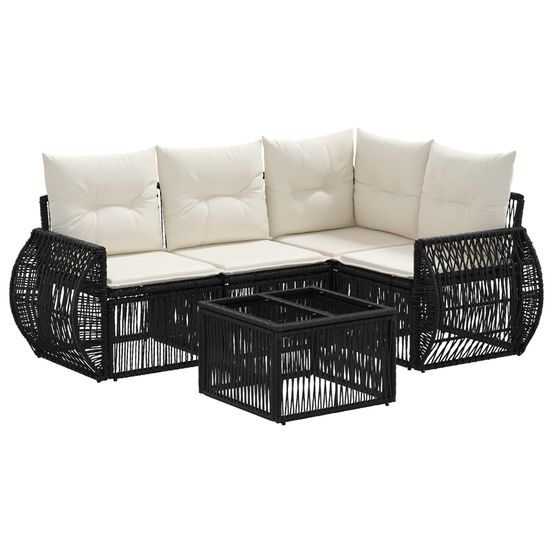 Ensemble de canapé de jardin 5 pc noir et blanc crème polyrotin