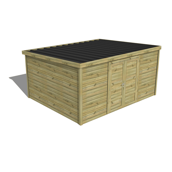 Abri de jardin bois pin traité autoclave 27mm - essentiel - 4,34x3,44m / 15m2 - bac acier - abri français