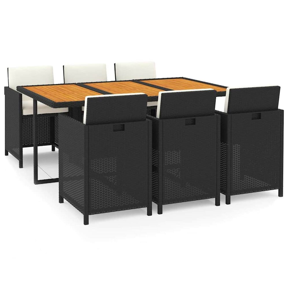 Ensemble à manger de jardin coussins 7pcs résine tressée noir