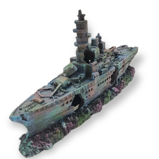 Bateau gris épave 23 x 4 x 11cm, ropa, décoration aquarium.