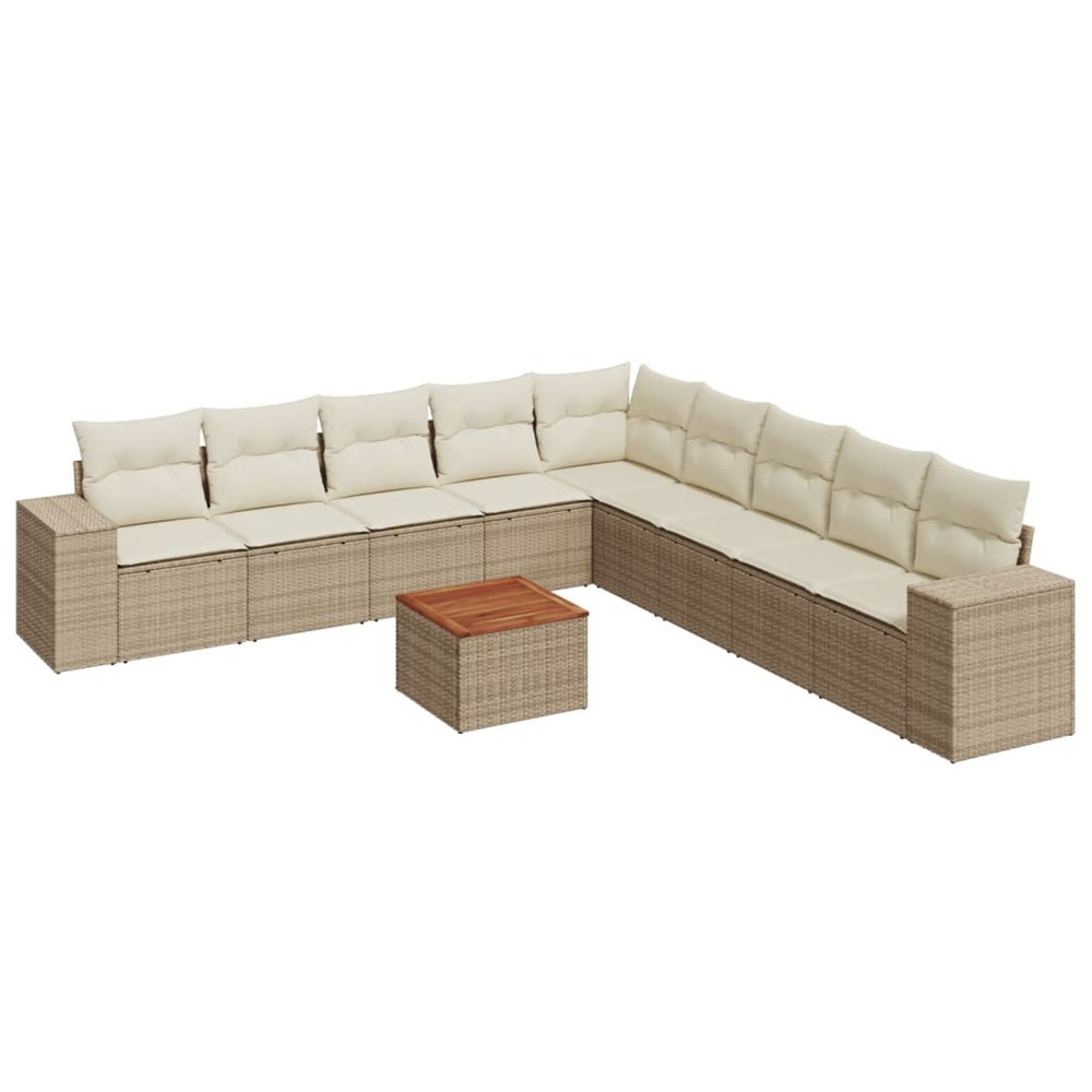 Salon de jardin avec coussins 10 pcs beige résine tressée