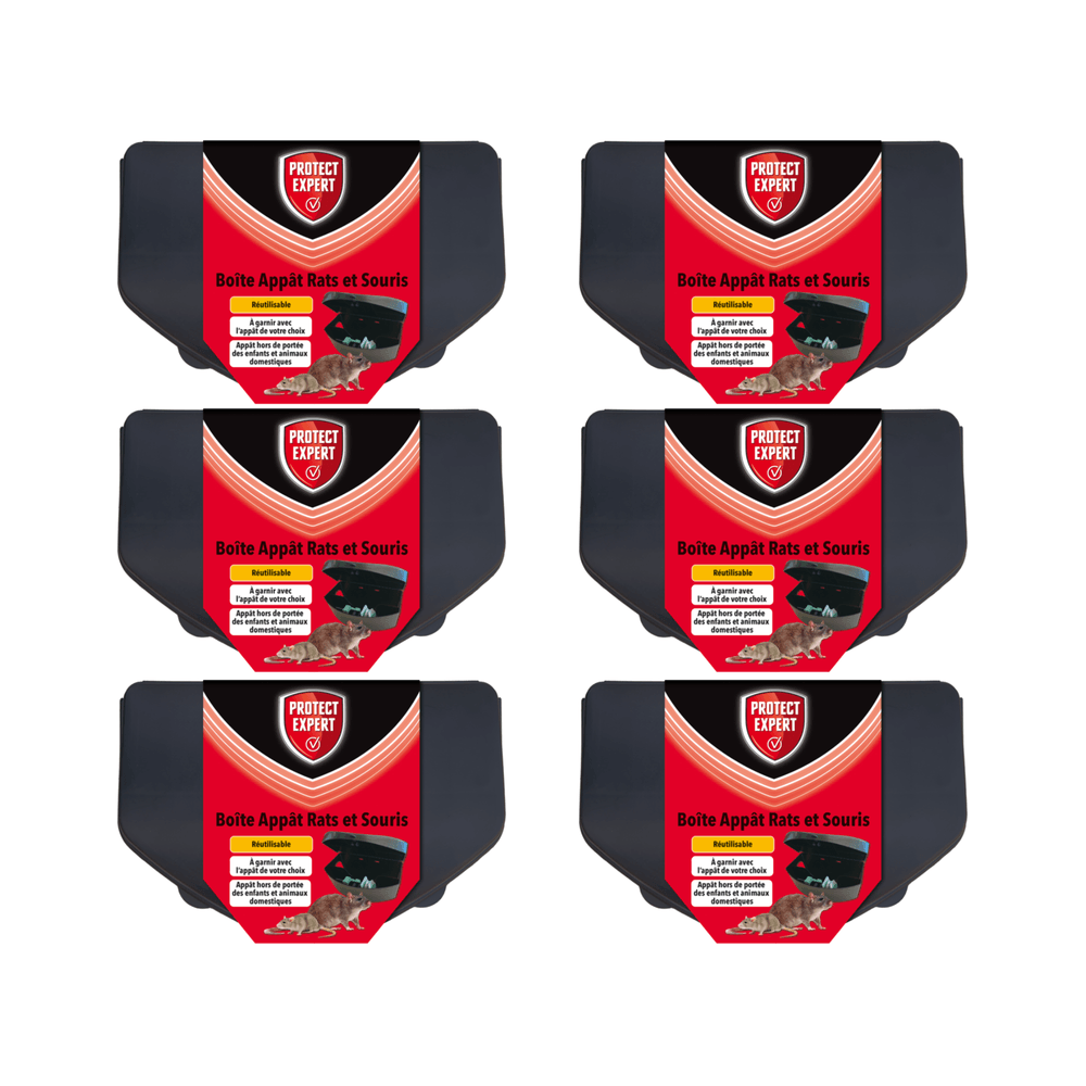 Protect expert 6 boîtes appât rats & souris - sécurisée avec clé - réutilisable - résistante - tunnel double entrée