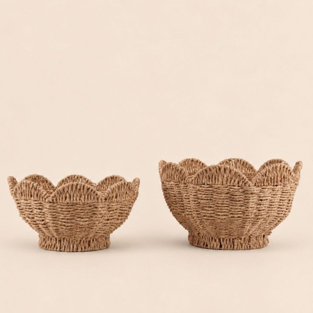 Set de 2 corbeilles en forme de fleur en corde de papier