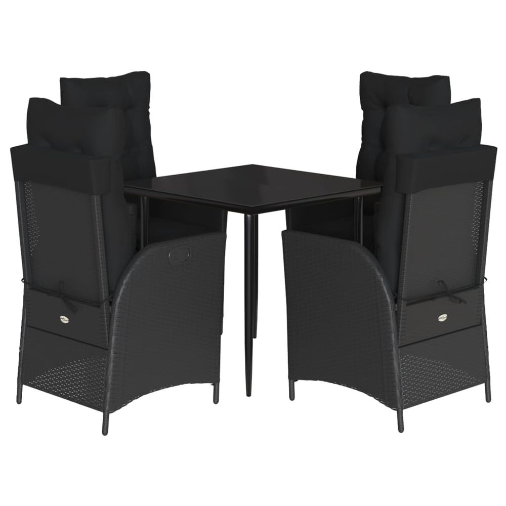 Ensemble à manger de jardin coussins 5pcs noir résine tressée