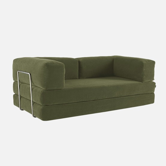 Canapé vintage convertible 3 places en velours côtelé et armatures chromées l 200 x p 100 x h 72cm - seventies