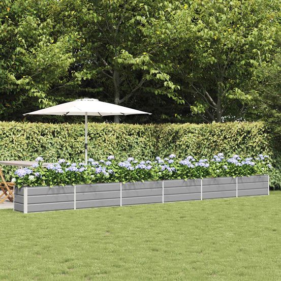 Très longue jardinière acier galvanisé pour projet paysager 580x50x45 cm gris clair