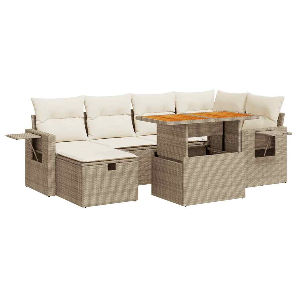 Salon de jardin avec coussins 8 pcs beige résine tressée acacia