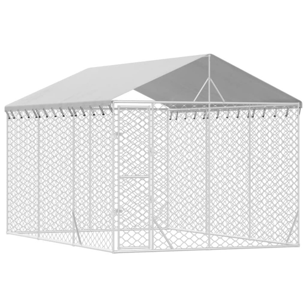 Chenil cage enclos pac animaux d'extérieur pour chiens avec toit argenté 3 x 4,5 x 2,5 m argent