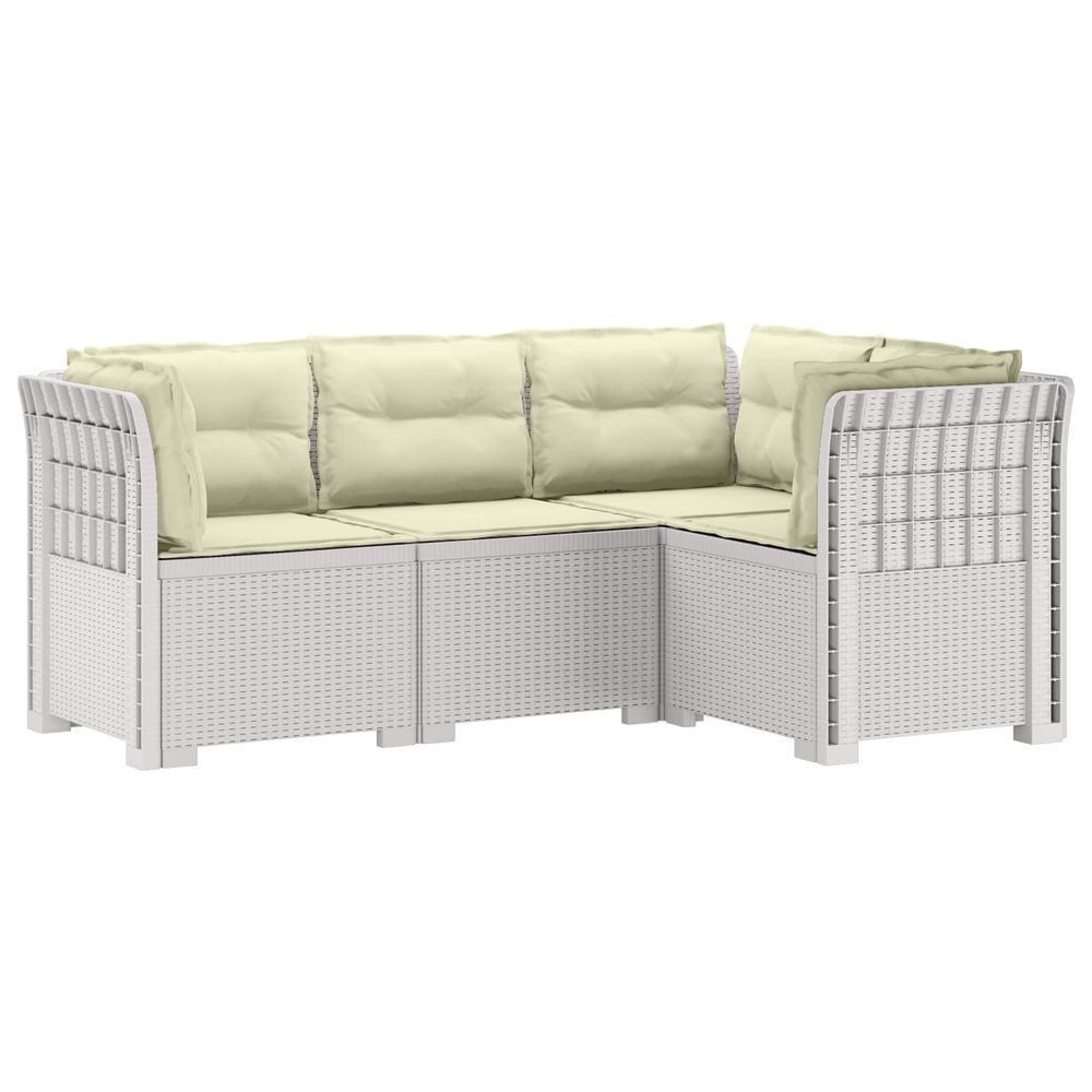 Canapé de jardin 4 places avec coussins aspect rotin pp blanc