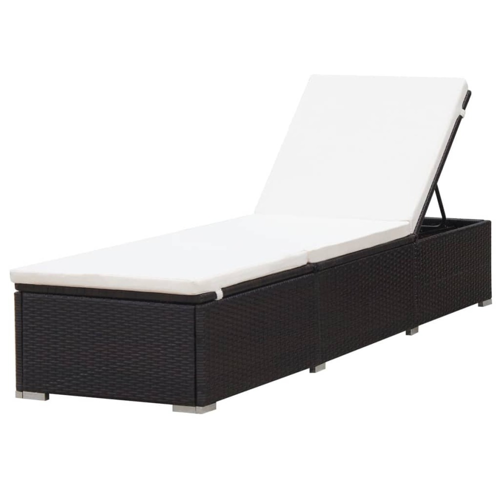 Transat chaise longue bain de soleil lit de jardin terrasse meuble d'extérieur avec coussin résine tressée marron