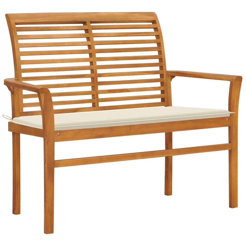 Banc de jardin meuble de patio d'extérieur terrasse avec coussin crème 112 cm bois de teck massif