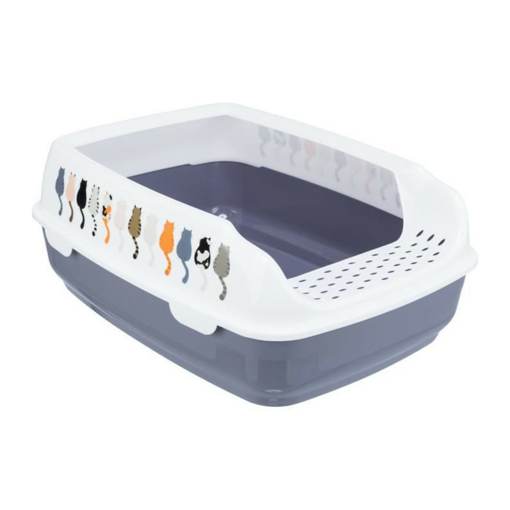 Bac a litiere trixie delio - rebord - 38 × 20 × 50 cm - imprimé gris et blanc