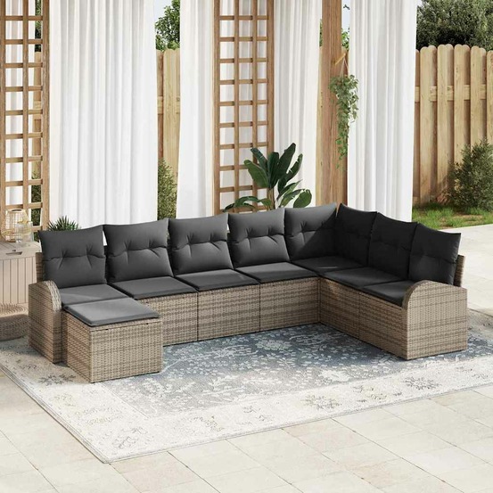 Ensemble de canapé de jardin avec coussin 8 pcs gris poly rotin